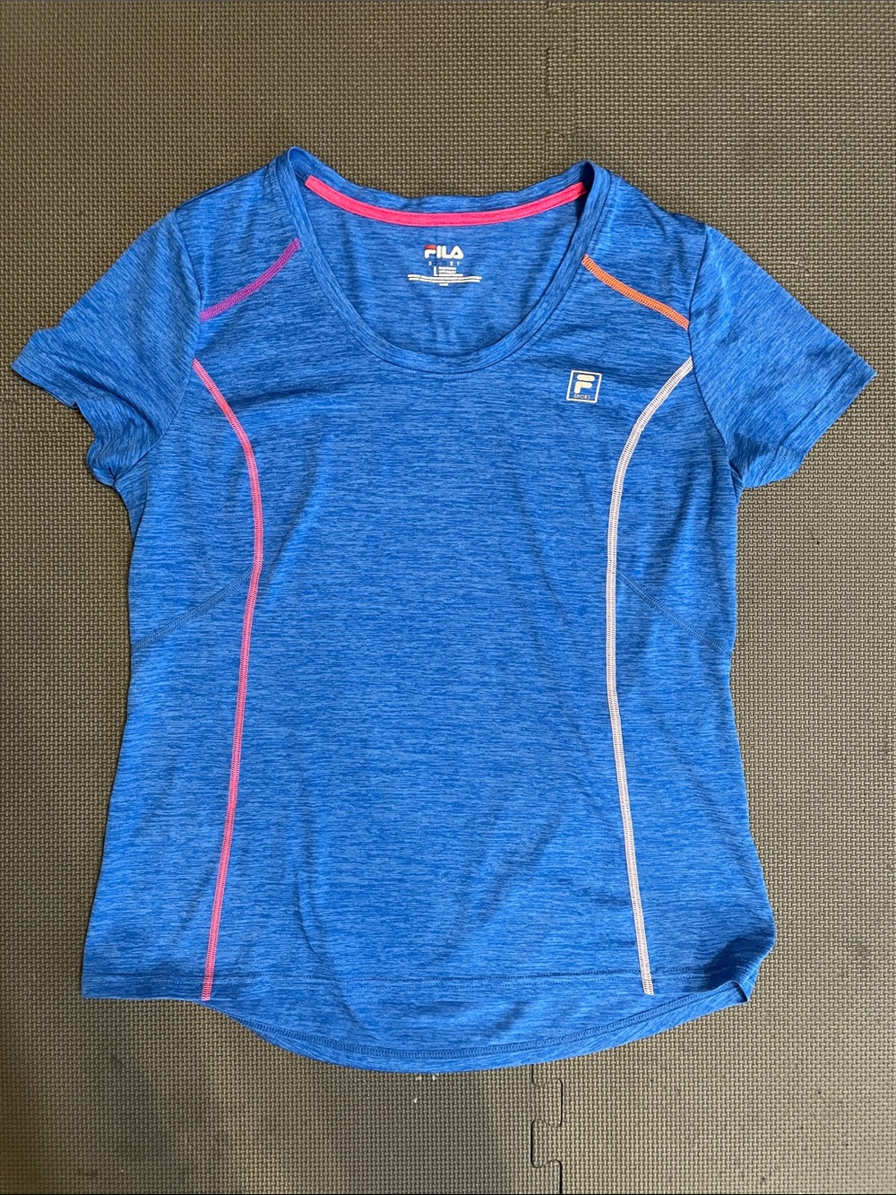 Fila Sport Blue Heathered Active Tee with Pink Trim Women’s Large